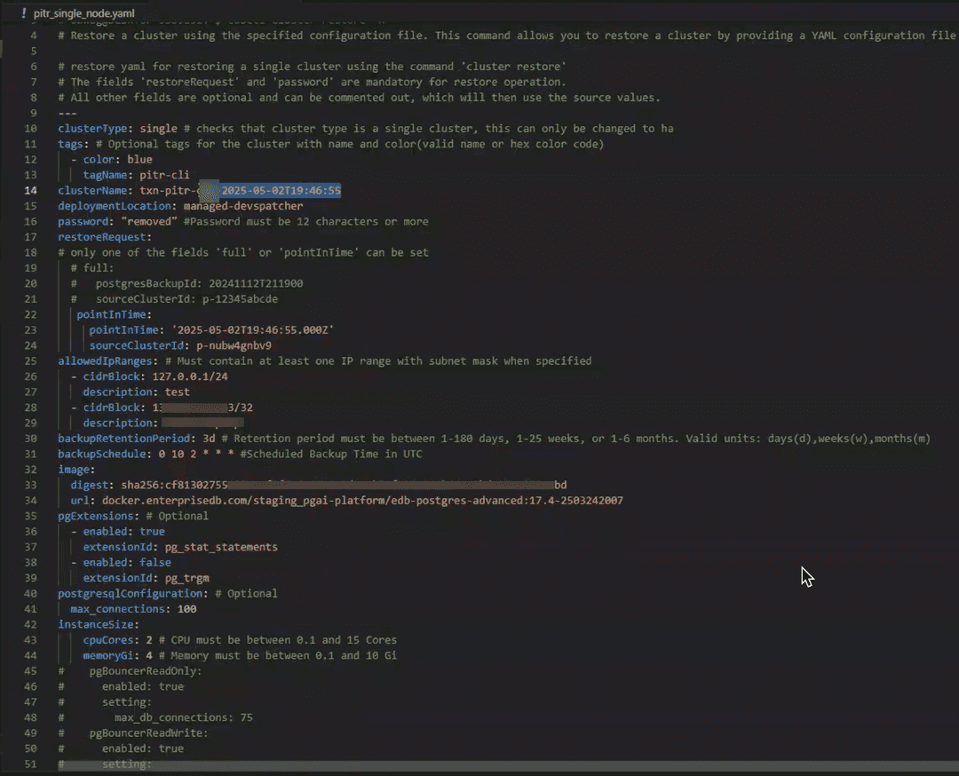 PGAIHM Restore via CLI YAML file